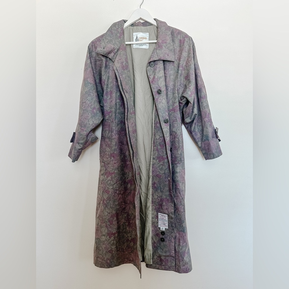Vintage London Fog-Floral Trench Coat Woven by Wamsutta -Muted Purple/Green- 10P